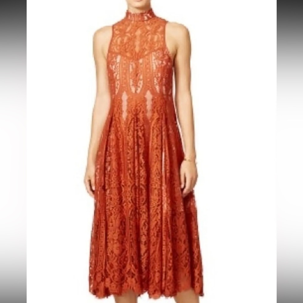 Free People Copper Lace Trapeze Midi Dress Large